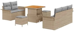 Conjunto de Sofá de Jardim vidaXL com Almofadas Bege de Rattan Poliést