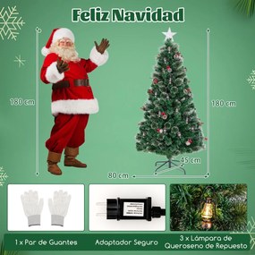 Árvore de Natal artificial de 180 cm com 8 modos de iluminação 64 luzes LED quentes Agulhas de pinheiro de fibra ótica Pinhas Cones de pinheiro Bagas