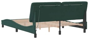 Estrutura de cama c/ luzes LED 160x200 cm veludo verde-escuro