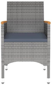 3 pcs conjunto de jantar para jardim vime PE cinzento