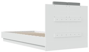 Estrutura de cama com cabeceira e luzes LED 100x200 cm branco