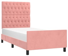 Estrutura de cama c/ cabeceira 90x200 cm veludo rosa