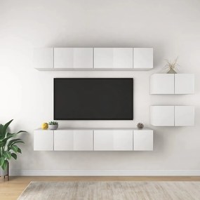 8 pcs conjunto de móveis de TV contraplacado branco