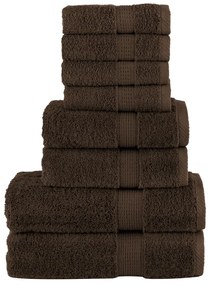 8pcs Conjunto toalhas banho premium SOLUND 600 gsm castanho