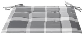 Cadeiras de jardim c/ almofadões xadrez cinzento 4 pcs teca