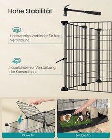 Gaoila para pequenos animais com base e porta dupla 123 x 63 x 41,5 cm (RELVA E ACESSORIOS NÃO INCLUIDOS) para roedores Preto