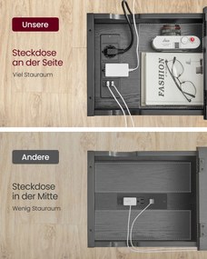 Mesa de apoio com tomada eléctrica e portas USB 60 x 31,5 x 60 cm preta