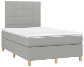 Cama box spring c/ colchão e LED 120x190 cm tecido cinza-claro
