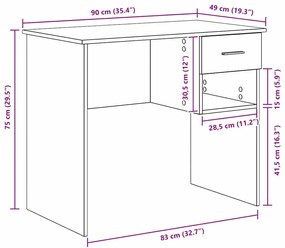 Mesa com armazenamento cinza concreto 90x49.5x75 cm madeira engenheira