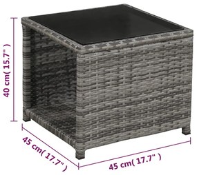 3 pcs conjunto bistrô com almofadões vime PE cinzento
