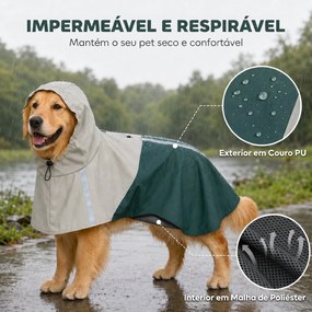 Impermeável para Cães com Capuz Verde L com Bandas Refletoras e Abertura para Trela Cães Grandes 20–30 kg Verde