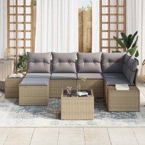 Conjunto de Sofás para Jardim 7 Peças com Almofadas de Rattan Poliéste