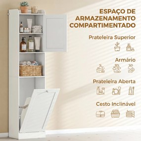 Armário de Casa de Banho com Cesto de Roupa Suja, Prateleira Ajustável e Compartimento Aberto, 40x30x170 cm, Branco