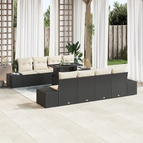 Conjunto de Sofá de Jardim 7 Peças com Almofadas Preto Rattan