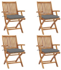 vidaXL Cadeiras de jardim dobráveis c/ almofadões 4 pcs teca maciça