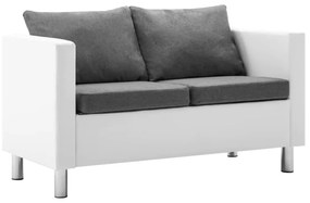 Sofá de 2 lugares em couro artificial branco e cinzento claro - 302192