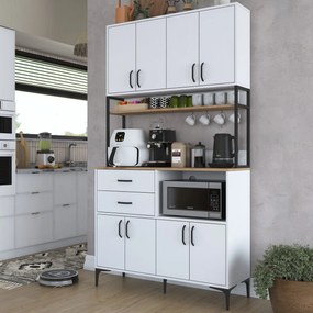 Armário Alto de Cozinha "Stella" - Nogueira e Branco - Design Moderno
