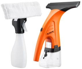 Limpa Vidros Elétrico 2 em 1 Aspirador Limpador de Vidros com Depósito de Água 300ml e Ponta de Borracha Inclui Pulverizador 19,5x12,5x33cm Laranja