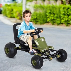 Carro de Pedais Desportivo com Assento Ajustável Embraiagem e Travão para Crianças acima de 3 Anos Carga 35kg 99x65x56cm Quadro de Aço Preto e