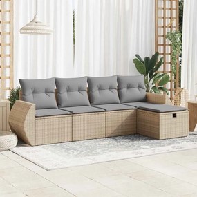 5 pcs conjunto de sofás p/ jardim com almofadões vime PE bege