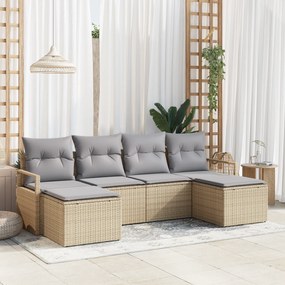 Conjunto de Sofá de Jardim de 6 Peças com Almofadas Bege de Rattan Pol