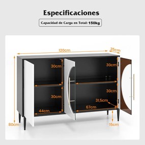 Aparador Guarda com Portas de Vidro e Estantes Ajustáveis – 120x35x80