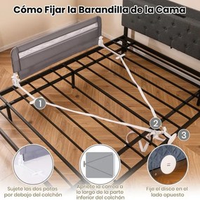 Barreira de Cama para Crianças Dobrável de 120 cm com Capa Removível e Lavável e Correia de Segurança Cinzento