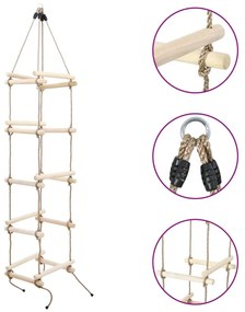 vidaXL Escada de corda infantil 200 cm madeira
