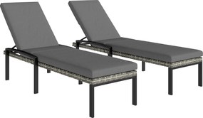 Outsunny Conjunto com 2 Espreguiçadeiras Polyrattan com Encosto Ajustável em 5 Posições até 120kg Cinza Claro | Aosom Portugal