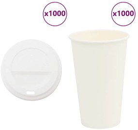 vidaXL Copos de café de papel com tampas 1000 pcs 16oz 400ml