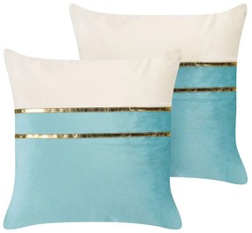 Conjunto de 2 almofadas decorativas em veludo azul e creme 45 x 45 cm ALLIUM Beliani