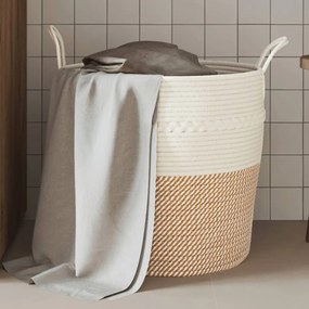 vidaXL Cesto de arrumação Ø43x38 cm algodão castanho e branco