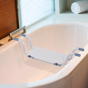 Assento para banheira - Assento suspenso ajustável para banho - Banco de casa de banho - dim. 73-83 x 22 x 18 cm - alumínio e HDPE branco