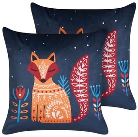 Conjunto de 2 almofadas decorativas com motivo de raposa em veludo azul escuro 45 x 45 cm FIRESPIKE Beliani