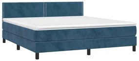 Cama box spring c/ colchão/LED 160x200 cm veludo azul-escuro