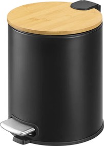 Caixote do lixo para casa de banho de 6 litros, com tampa de bambu, com pedal Preto