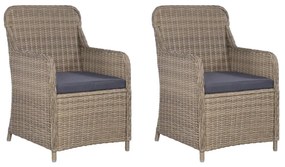 vidaXL Cadeiras de exterior c/ almofadões 2 pcs vime PE castanho