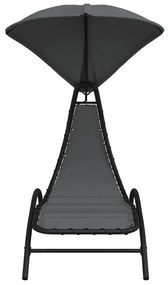 Espreguiçadeira c/ toldo 167x80x195cm tecido e aço cinza-escuro