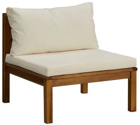 7 pcs conjunto lounge jardim c/ almofadões creme acácia maciça