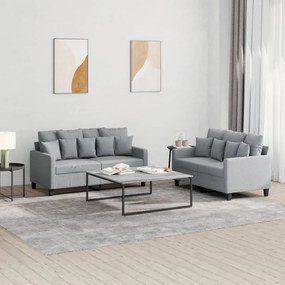 3201648 vidaXL 2 pcs conjunto de sofás com almofadões tecido cinzento-claro