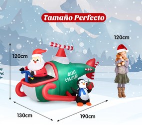 Decoração de Natal Insuflável Pai Natal Conduzindo um Helicóptero com Luzes LED e Ventilador para Jardim Interior
