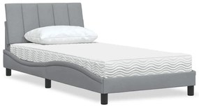 vidaXL Cama com colchão 100x200 cm tecido cinzento-claro