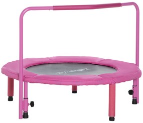 ZONEKIZ Trampolim Infantil 3 em 1 para Crianças de 1-6 Anos com Corrimão Amovível Mini Trampolim para Interior Ø96x74cm Rosa