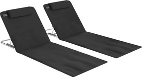 Outsunny Conjunto Esteiras Praia Encosto Reclinável 5 Níveis Bolsa Transporte Apoio Cabeça Confortáveis 48x134x33-43 cm Preto | Aosom Portugal