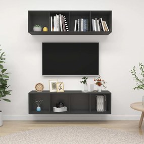 vidaXL Armários de parede para TV 2 pcs derivados de madeira cinzento