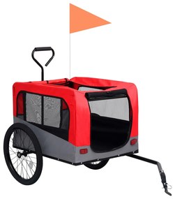 Reboque bicicletas/carrinho para animais 2-em-1 vermelho/cinza