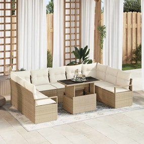 Conjunto de Sofá de Jardim vidaXL com 10 Peças e Almofadas Bege Polyrattan