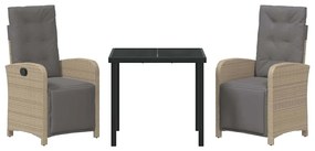 Conjunto de Jantar para Jardim 3 Peças da com Almofadas Bege em Rattan