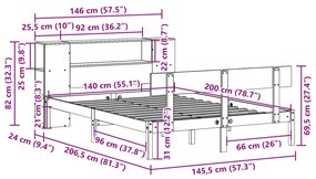 Cama com estante sem colchão 140x200 cm pinho maciço branco