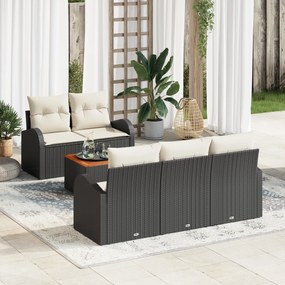 Conjunto de Sofás de Jardim vidaXL com 6 peças e almofadas Preto Ratta